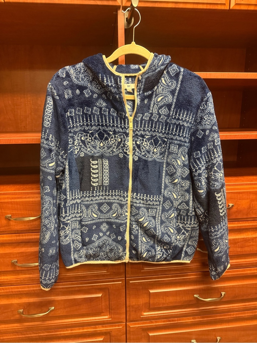 BP Blue Bandana Faux Shearling Hooded Jacket